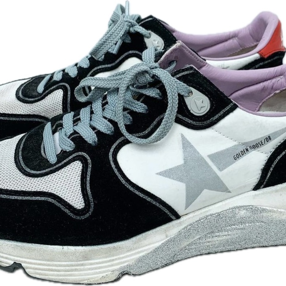 Golden Goose Black and White with Glitter Running Sole Sneakers. Size 8/38.